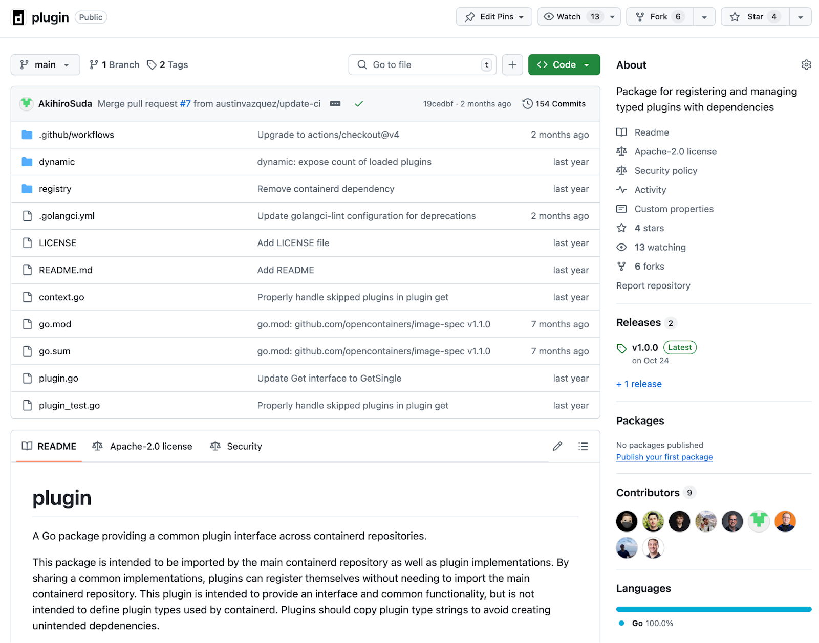 Screenshot of github.com/containerd/plugin main page